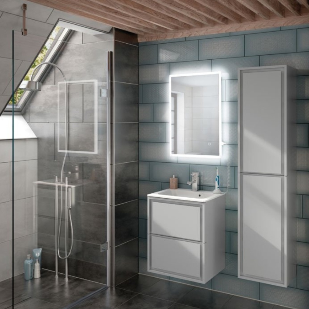 Product Lifestyle image of the HIB Vega 500mm Charging LED Bathroom Mirror